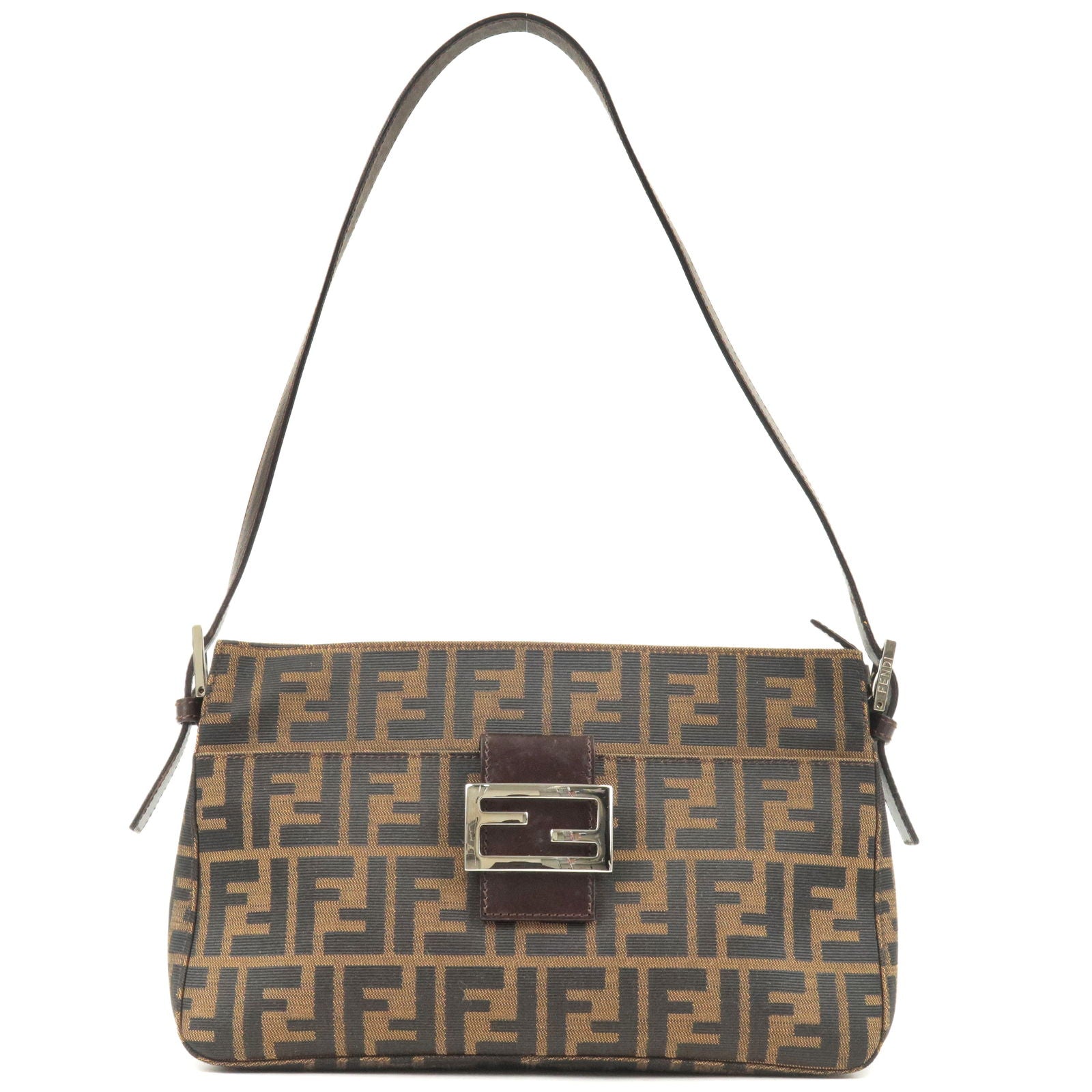 FENDI Zucca Canvas Leather Shoulder Bag Brown Black 26566