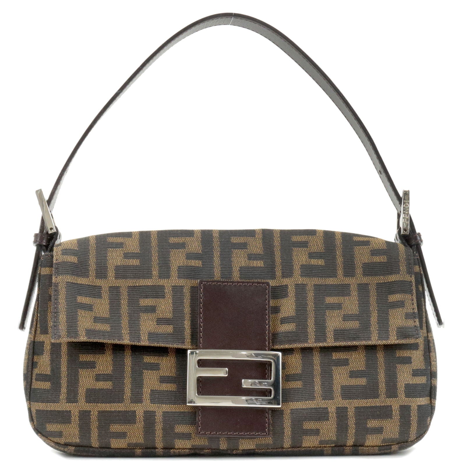 FENDI Zucca Mamma Baguette Canvas Leather Shoulder Bag 26424