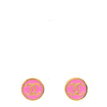 Metal Enamel CC Round Earrings Gold Pink