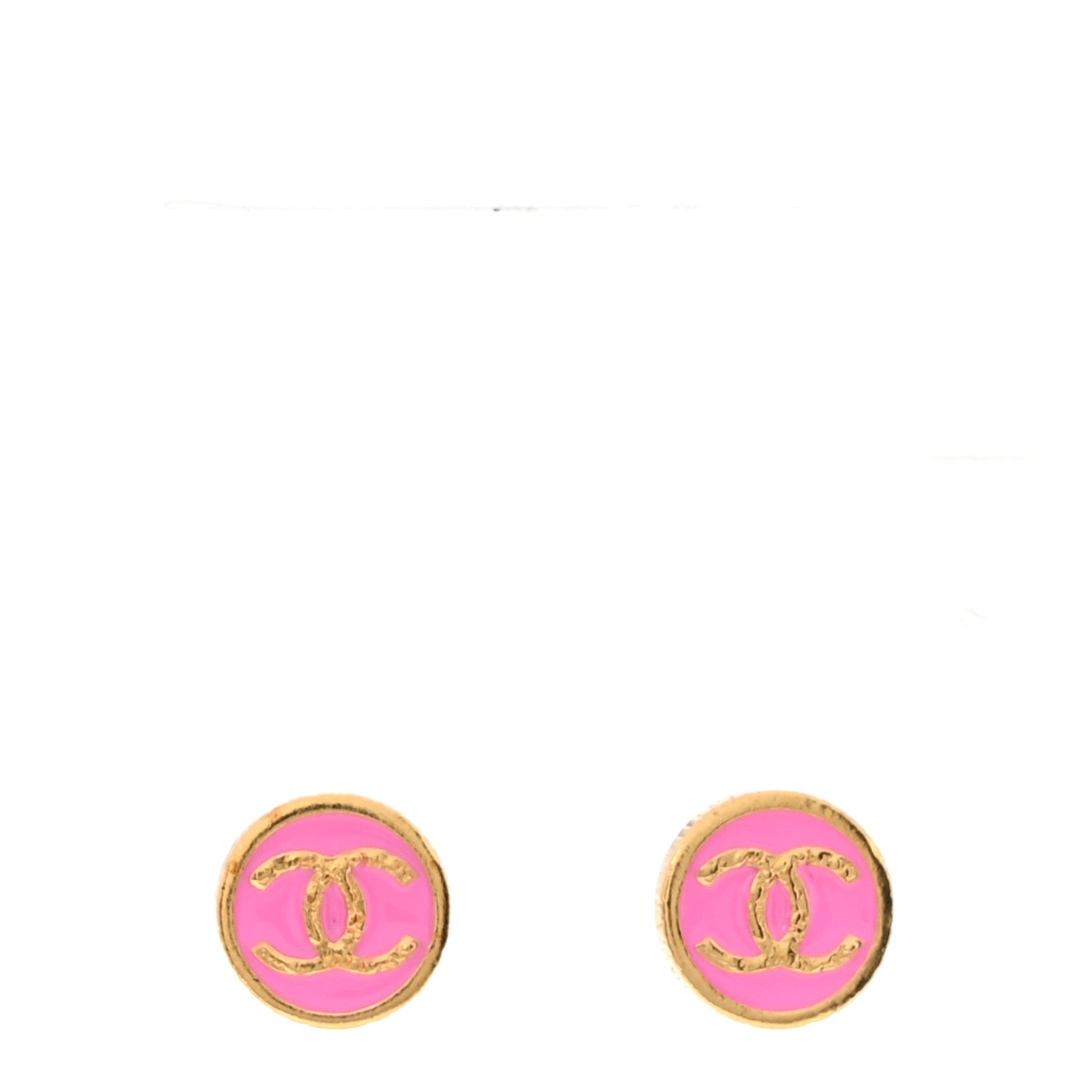 Metal Enamel CC Round Earrings Gold Pink