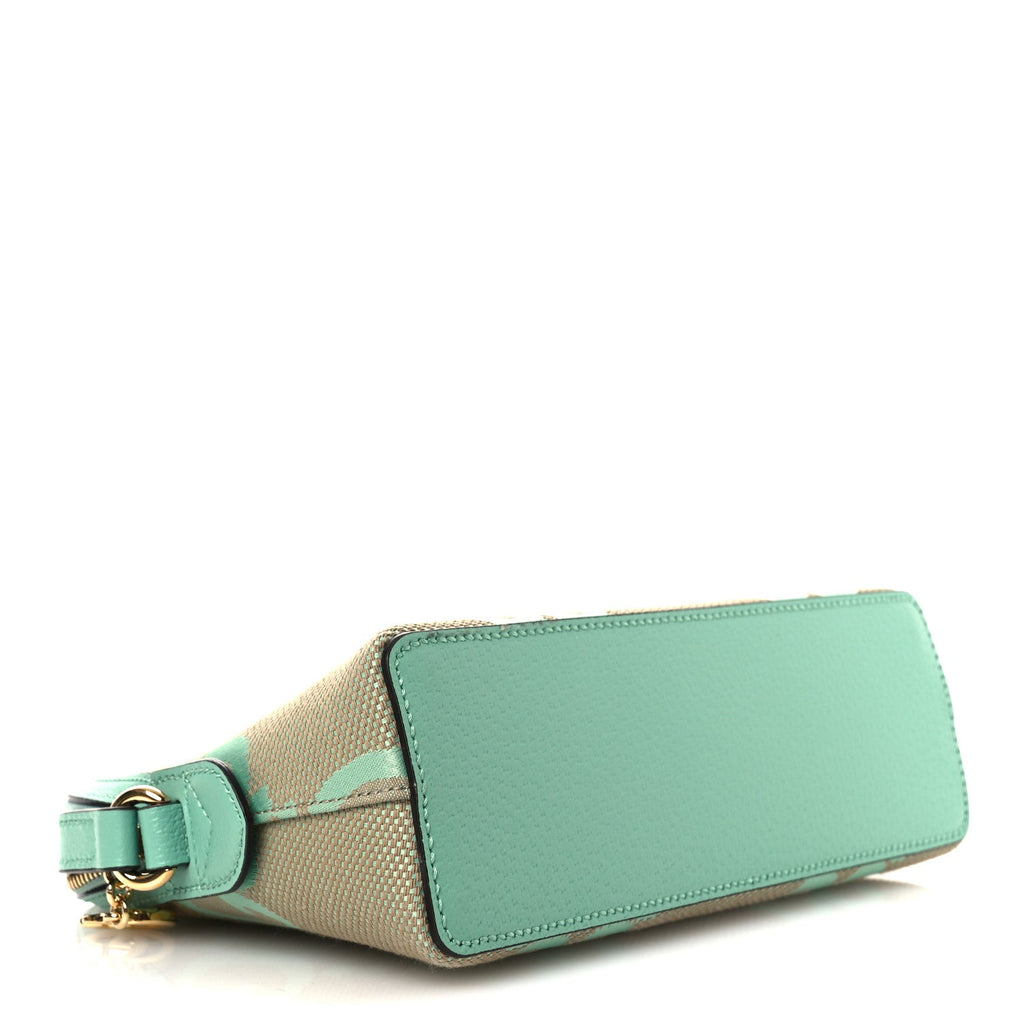 Gucci Monogram Jumbo GG Textured Dollar Calfskin Small Ophidia Dome Shoulder Bag Beige Pepperlight Mint