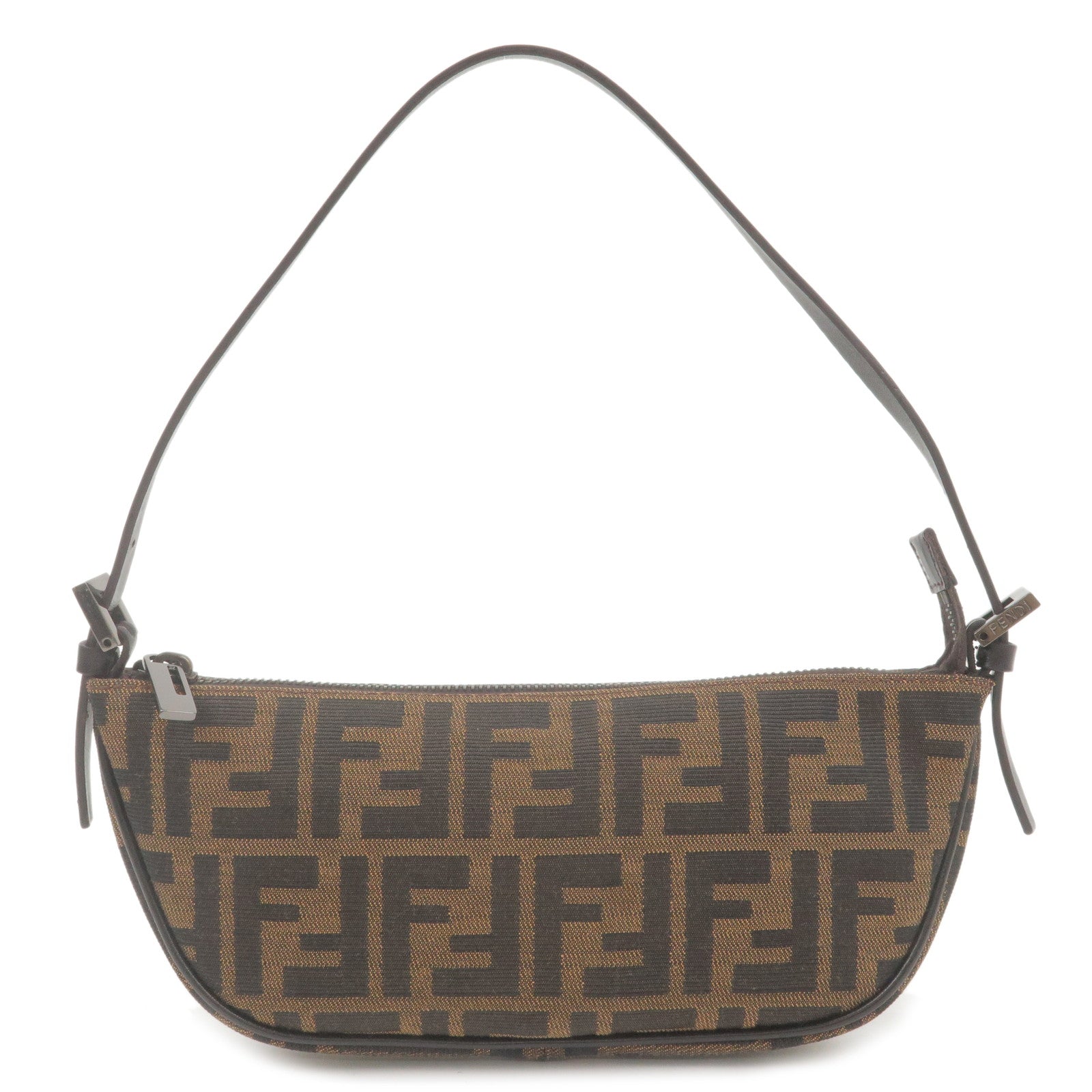 FENDI Zucca Canvas Leather Shoulder Bag Brown Black 8BR133