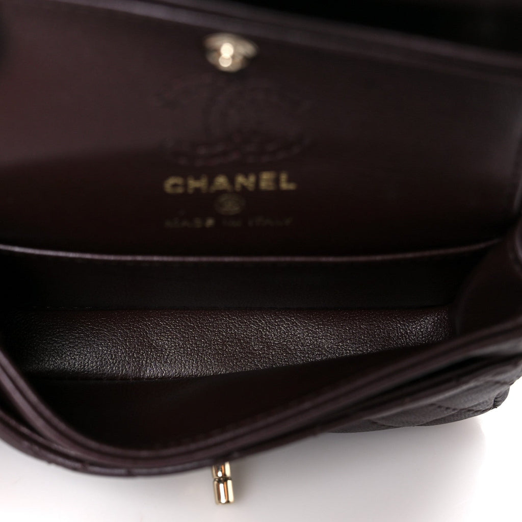 Chanel Lambskin Quilted Mini Flap Bag Charm With Hook Dark Brown