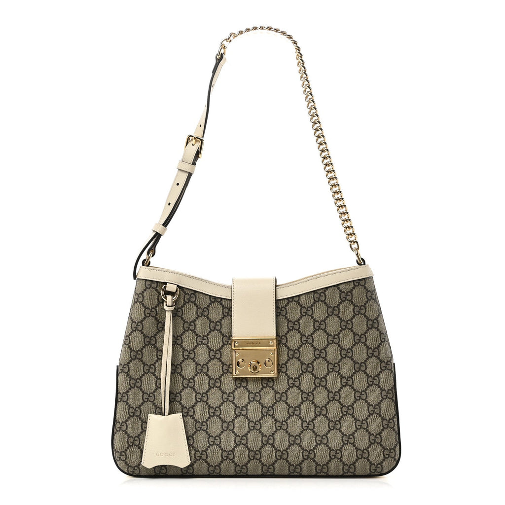 Gucci GG Supreme Monogram Moon Calfskin Medium Padlock Shoulder Bag Beige Ebony Mystic White