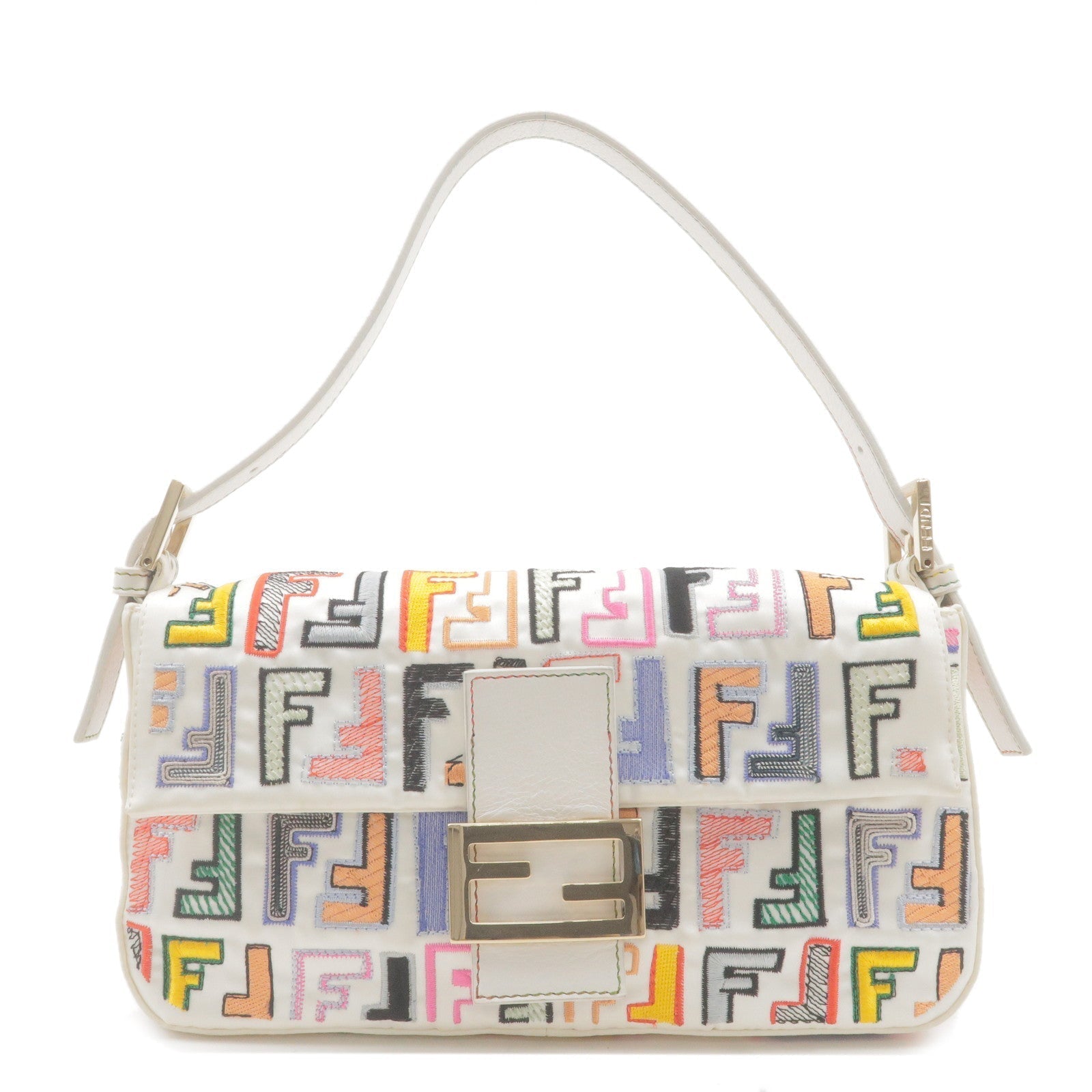 FENDI Zucca Mamma Baguette Satin Leather Shoulder Bag 8BR600