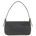 FENDI Zucchino Canvas Leather Hand Bag Pouch Black 8BR041