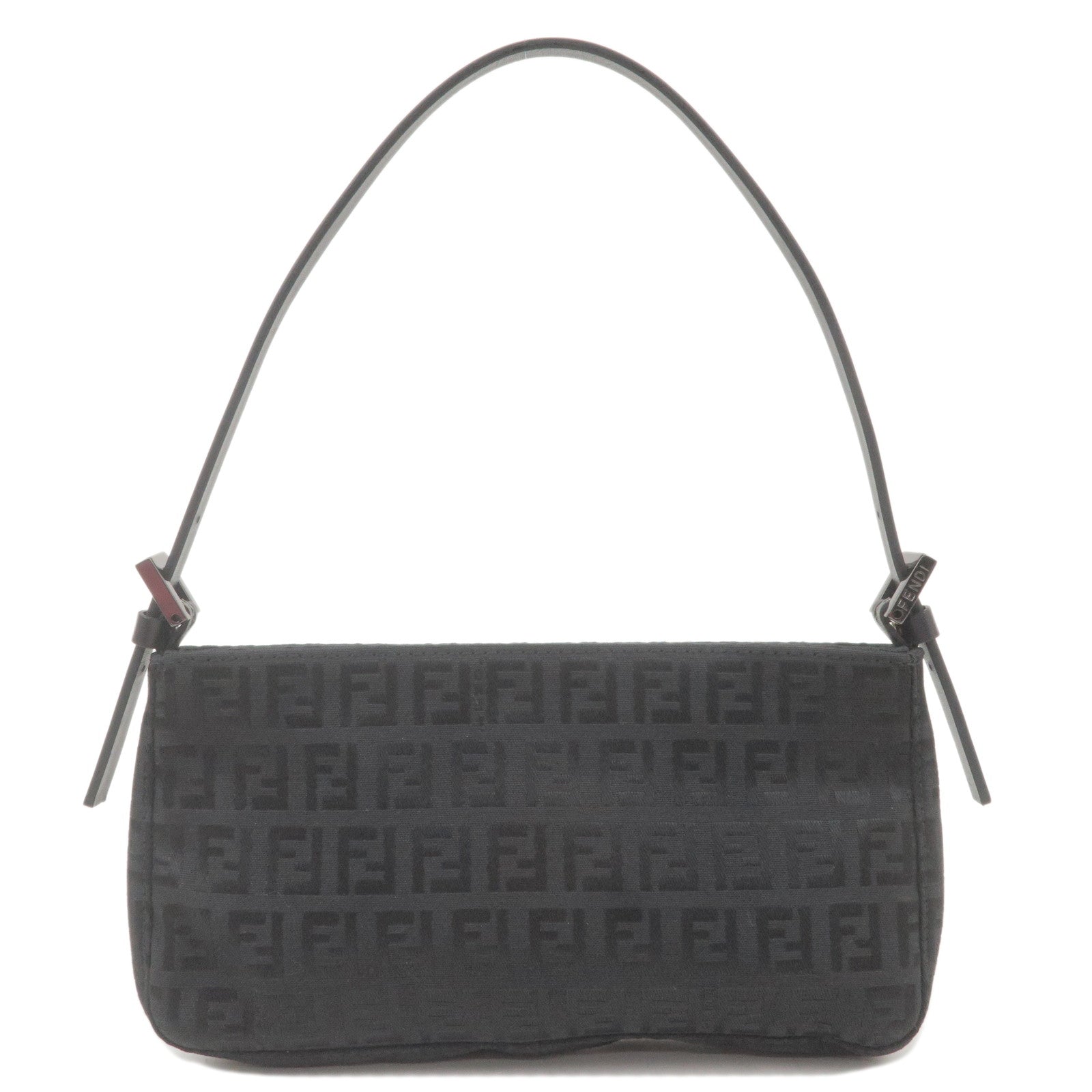 FENDI Zucchino Canvas Leather Hand Bag Pouch Black 8BR041