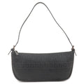 FENDI Zucchino Canvas Leather Shoulder Bag Black 8BR1444