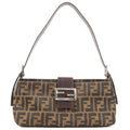 FENDI Zucca Canvas Leather Shoulder Bag Khaki Black Brown 26722