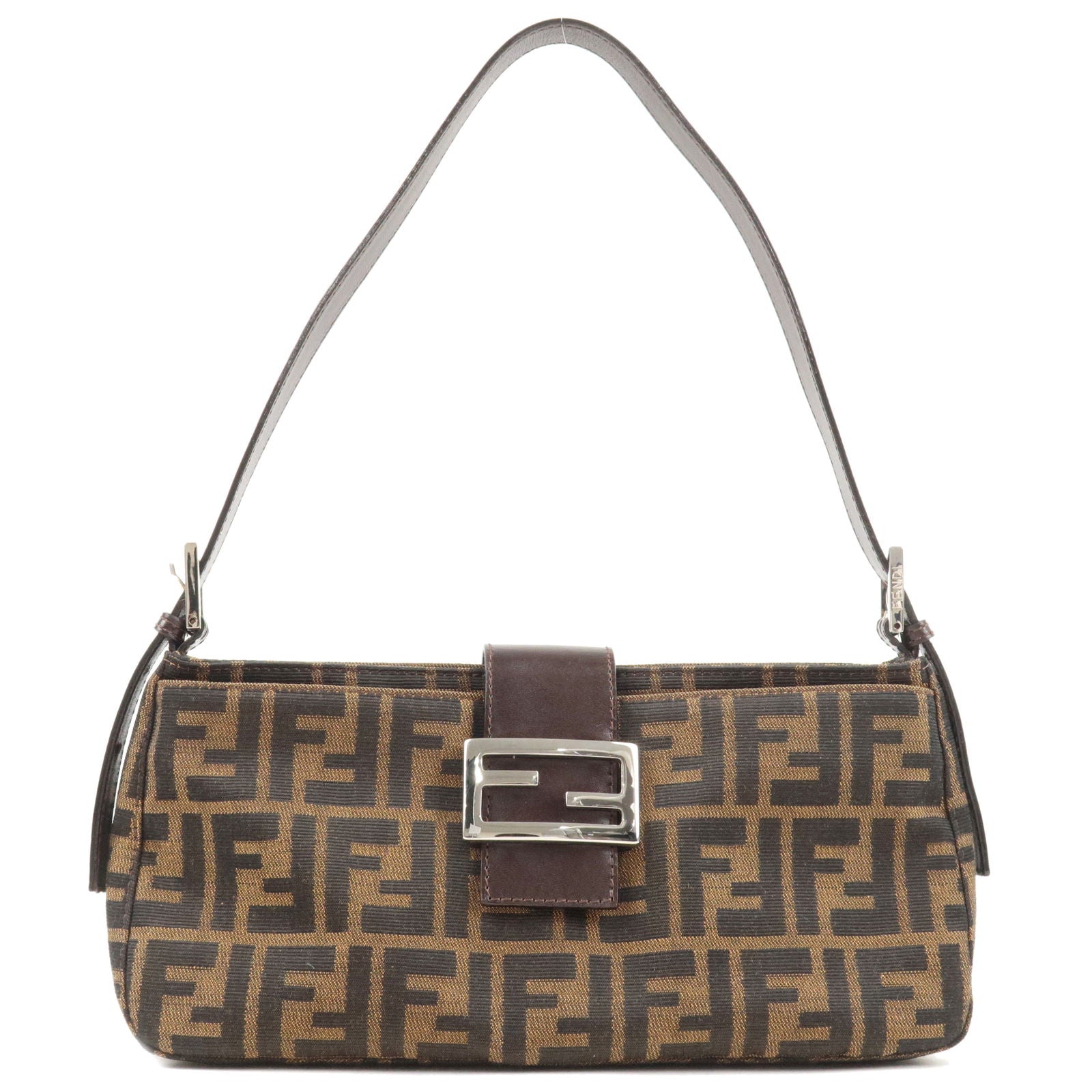 FENDI Zucca Canvas Leather Shoulder Bag Khaki Black Brown 26722