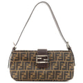 FENDI Zucca Canvas Leather Shoulder Bag Khaki Black Brown 26722