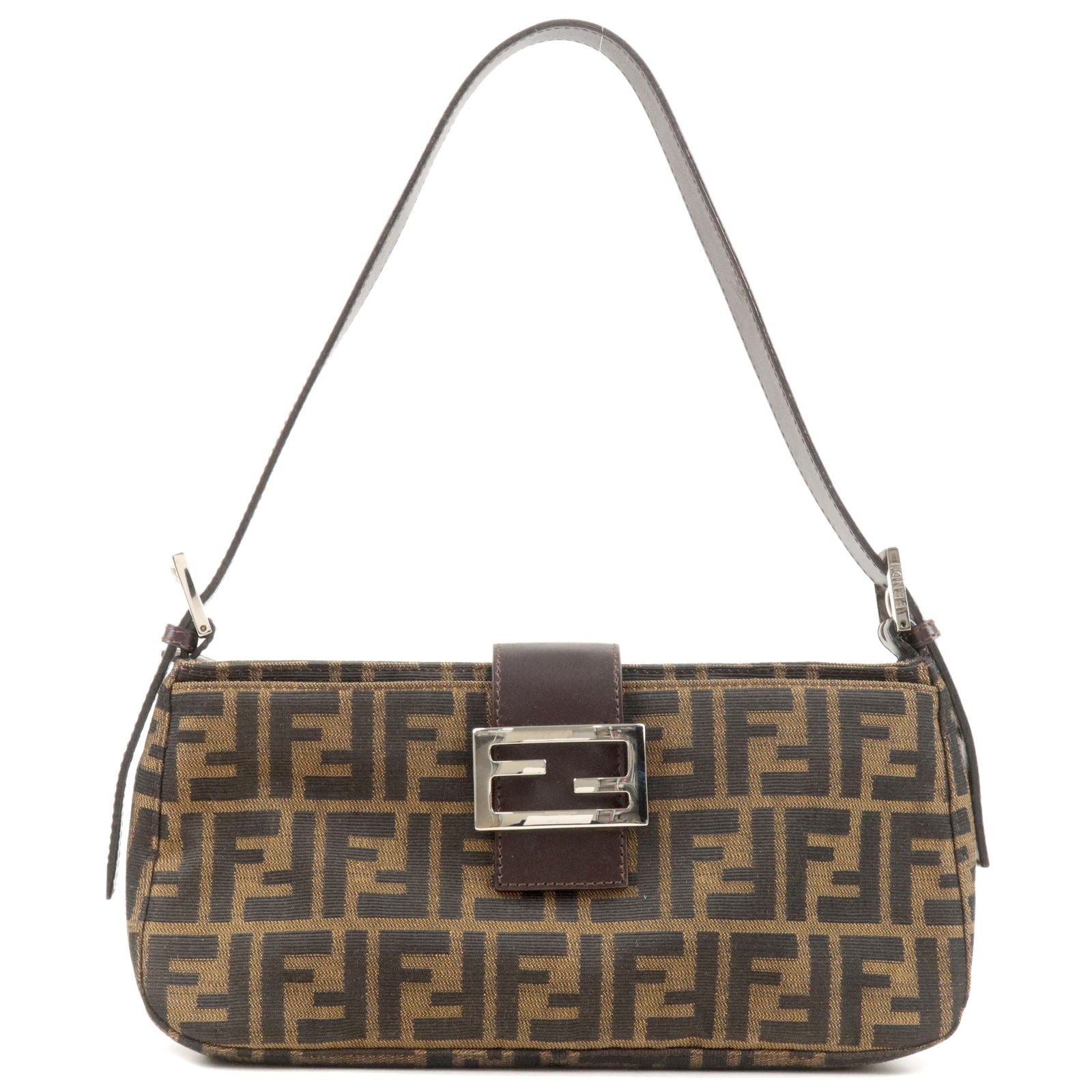 FENDI Zucca Canvas Leather Shoulder Bag Khaki Black Brown 26722