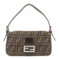 FENDI Zucca Mamma Baguette Canvas Leather Shoulder Bag Brown 26424