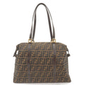FENDI Zucca Canvas Leather Shoulder Bag Khaki Brown Black 26574