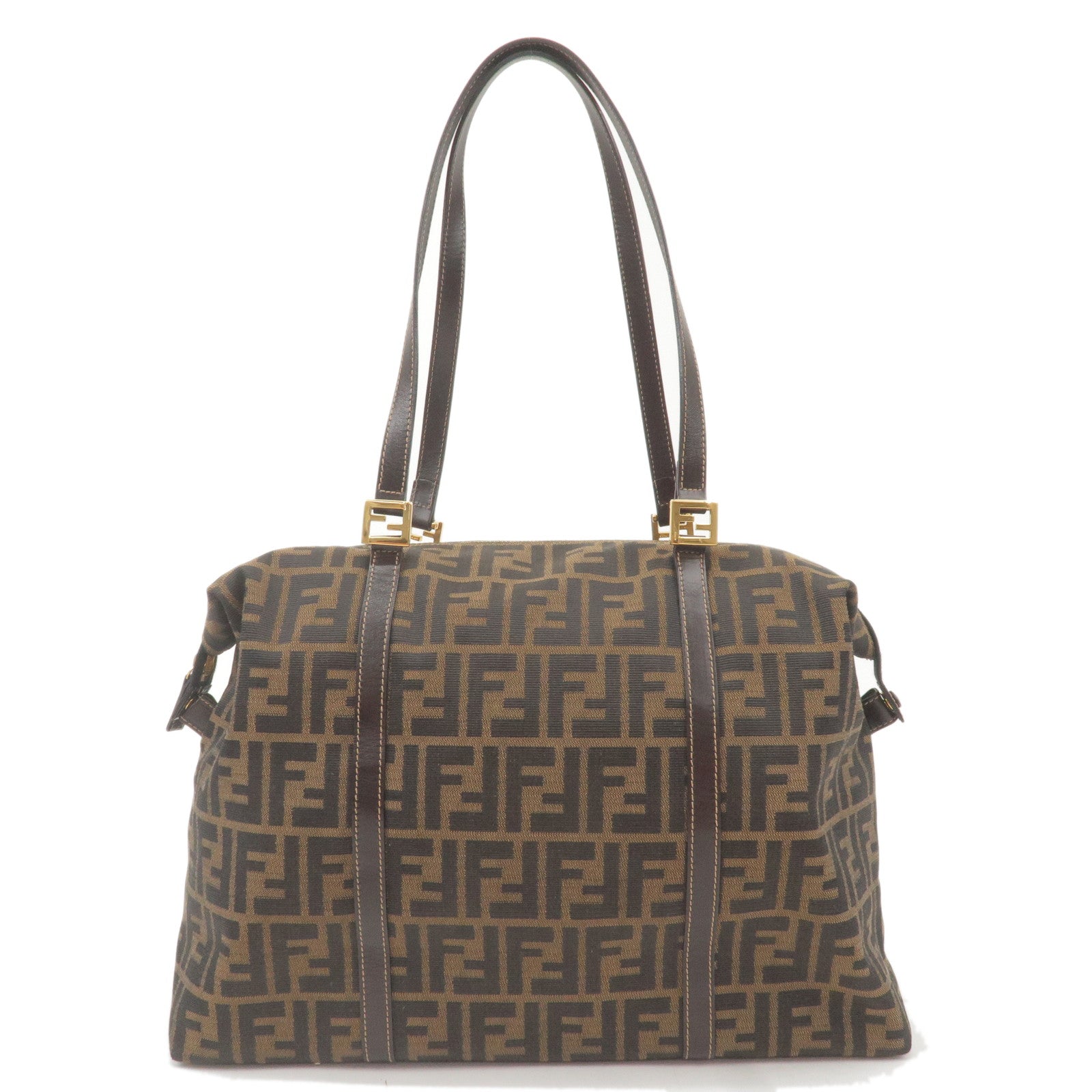 FENDI Zucca Canvas Leather Shoulder Bag Khaki Brown Black 26574