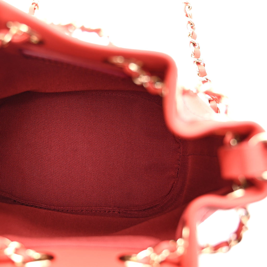 Chanel Calfskin Stitched Chain Bucket Bag Coral