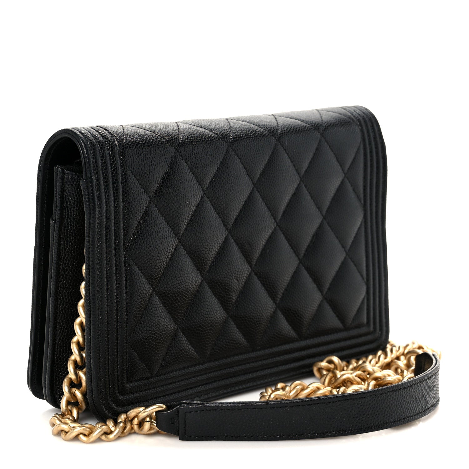 Chanel Caviar Quilted Boy Wallet On Chain WOC Black