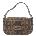 FENDI Zucca Mamma Baguette Canvas Leather Shoulder Bag Brown 26424