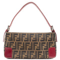FENDI Zucca Canvas Leather Shoulder Bag Brown Bordeaux 8BR207