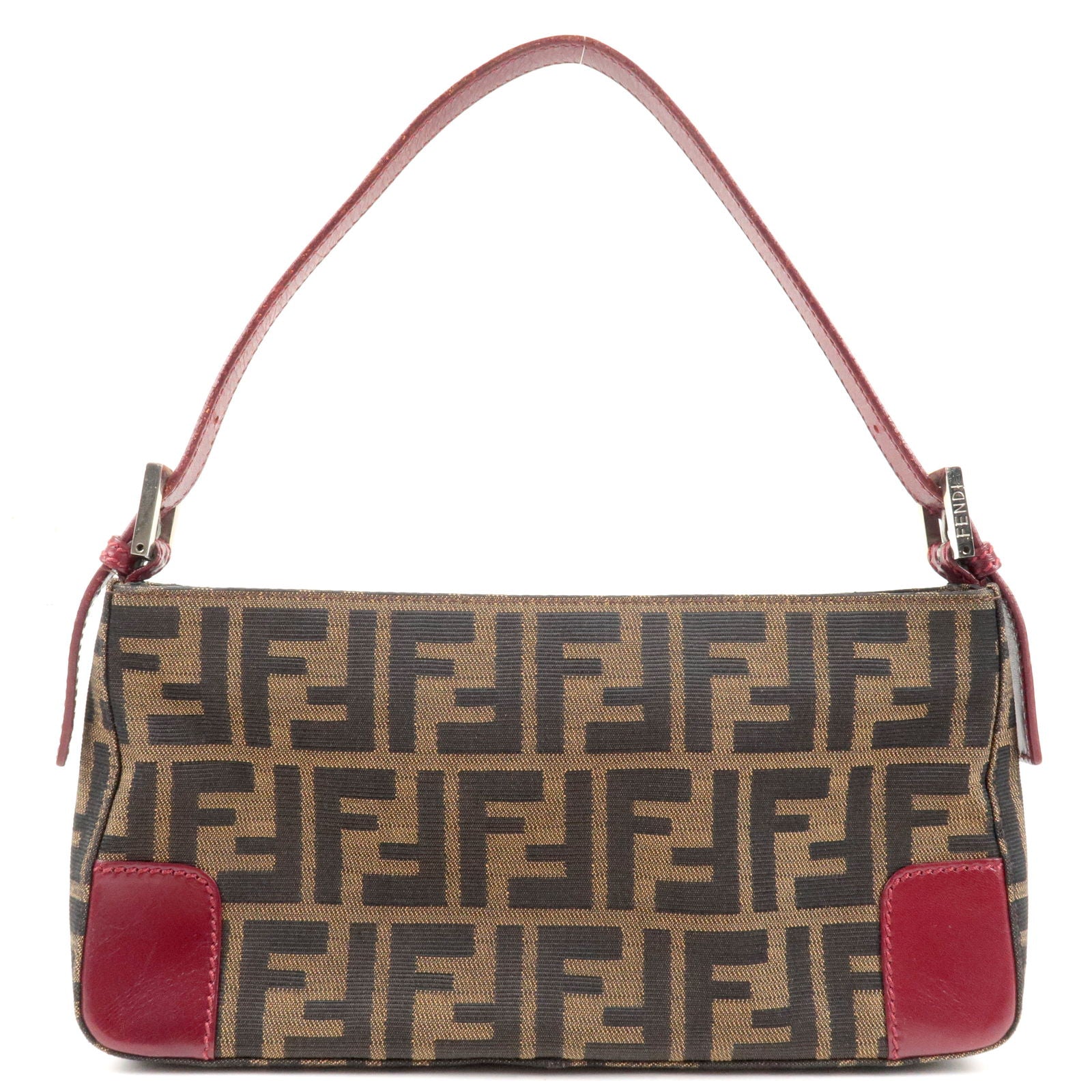 FENDI Zucca Canvas Leather Shoulder Bag Brown Bordeaux 8BR207