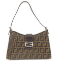 FENDI Zucca Canvas Leather Shoulder Bag Brown Black 16115