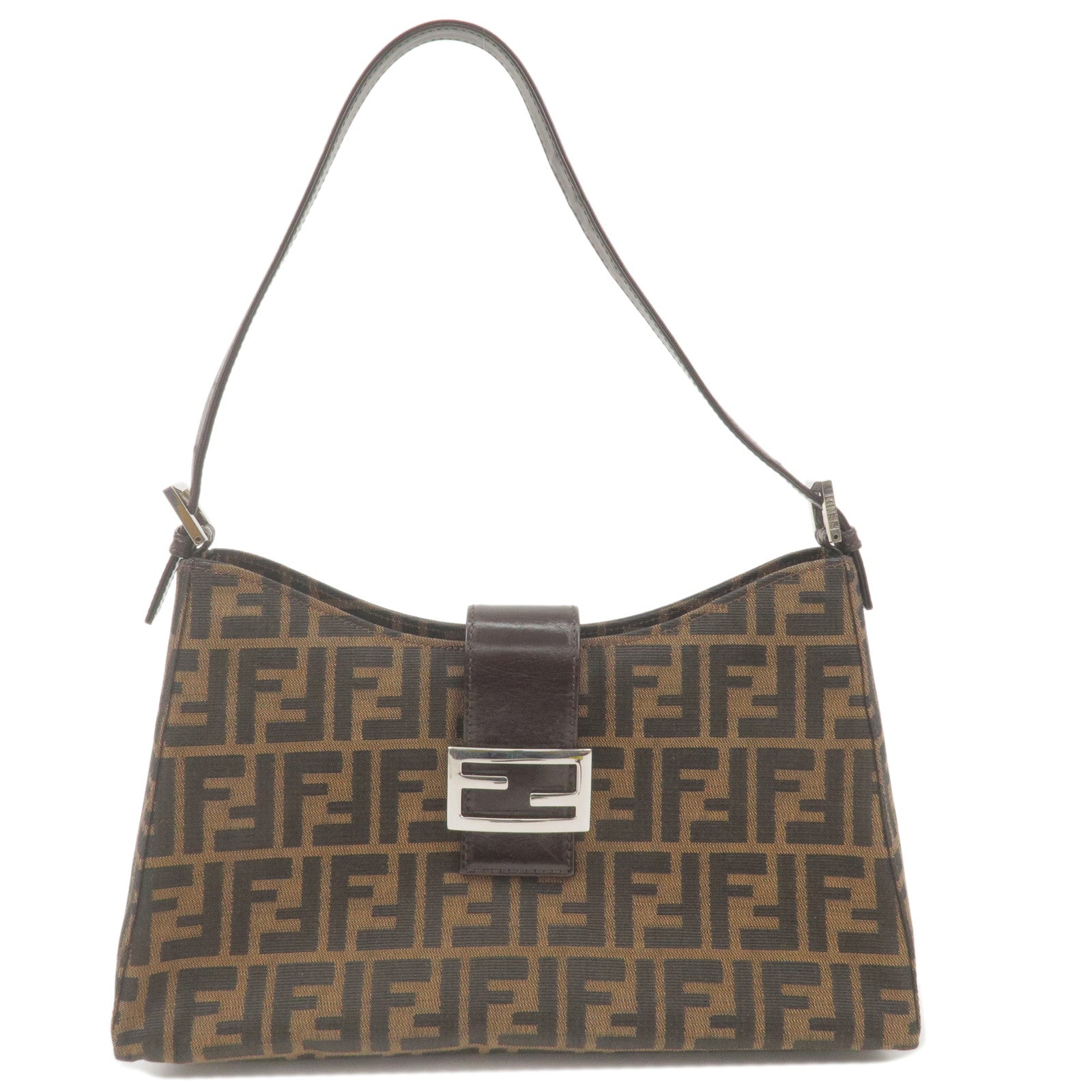FENDI Zucca Canvas Leather Shoulder Bag Brown Black 16115
