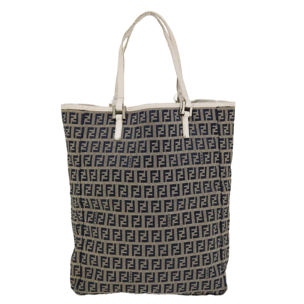 FENDI Zucchino Canvas Hand Bag Navy 2384-8BH006-028 Auth 36667