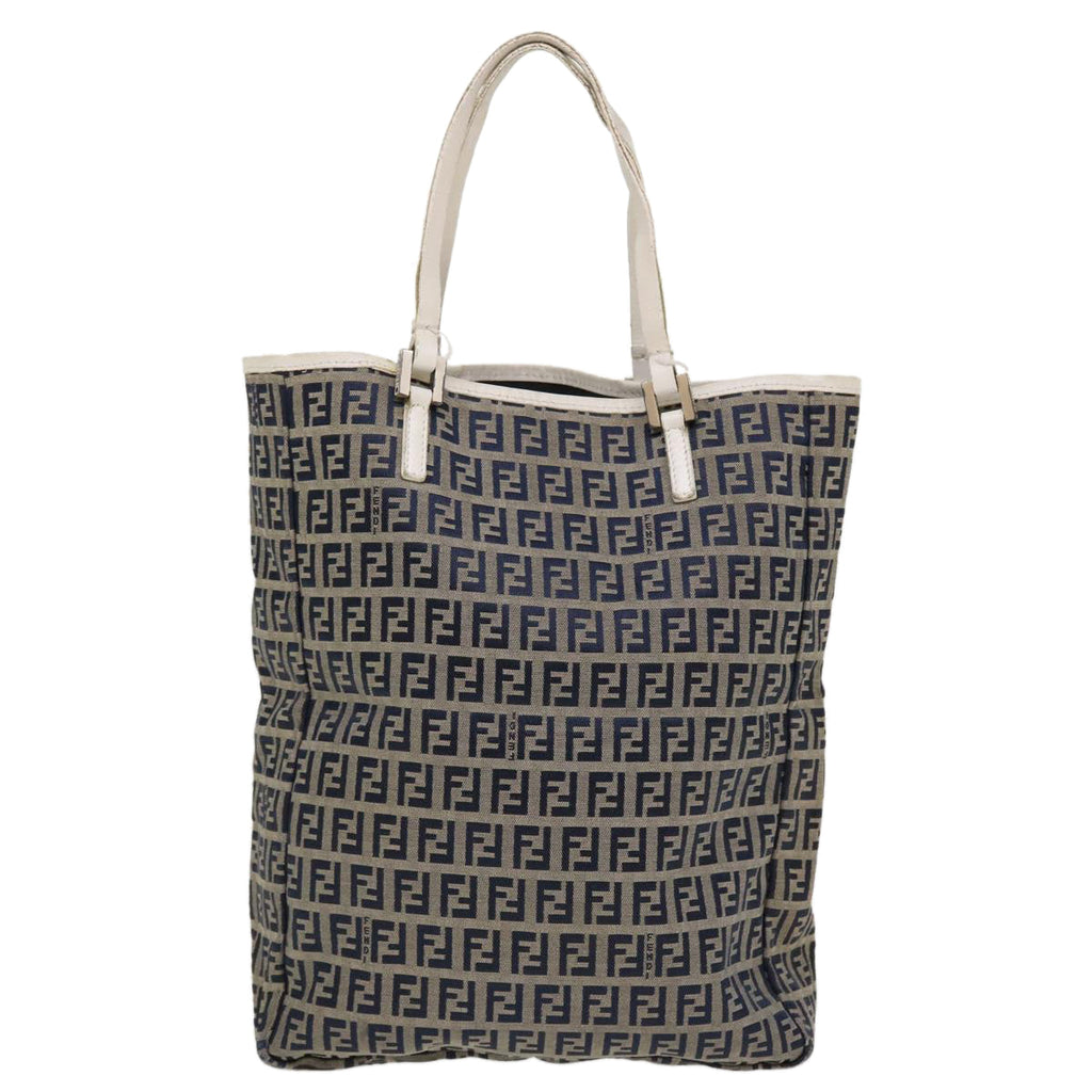FENDI Zucchino Canvas Hand Bag Navy 2384-8BH006-028 Auth 36667