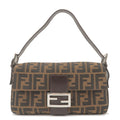 FENDI Zucca Mamma Baguette Canvas Leather Shoulder Bag Brown 26424