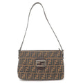 FENDI Zucca Canvas Leather Shoulder Bag Brown Black 26566