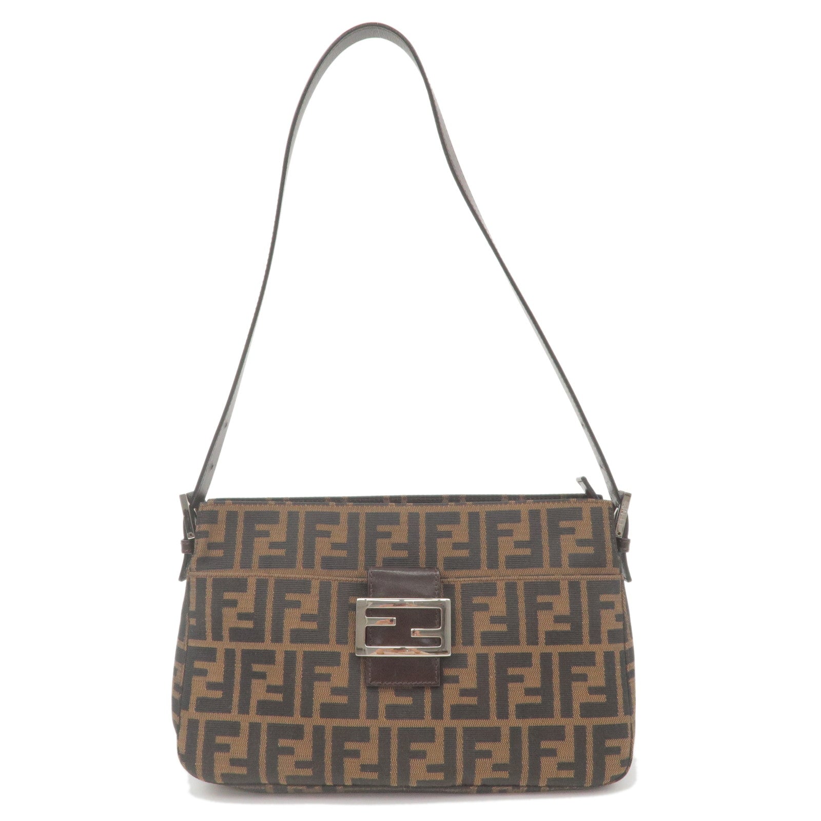 FENDI Zucca Canvas Leather Shoulder Bag Brown Black 26566