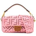 FENDI Mamma Baguette Canvas Leather Embroidery Shoulder Bag Pink 8BR600