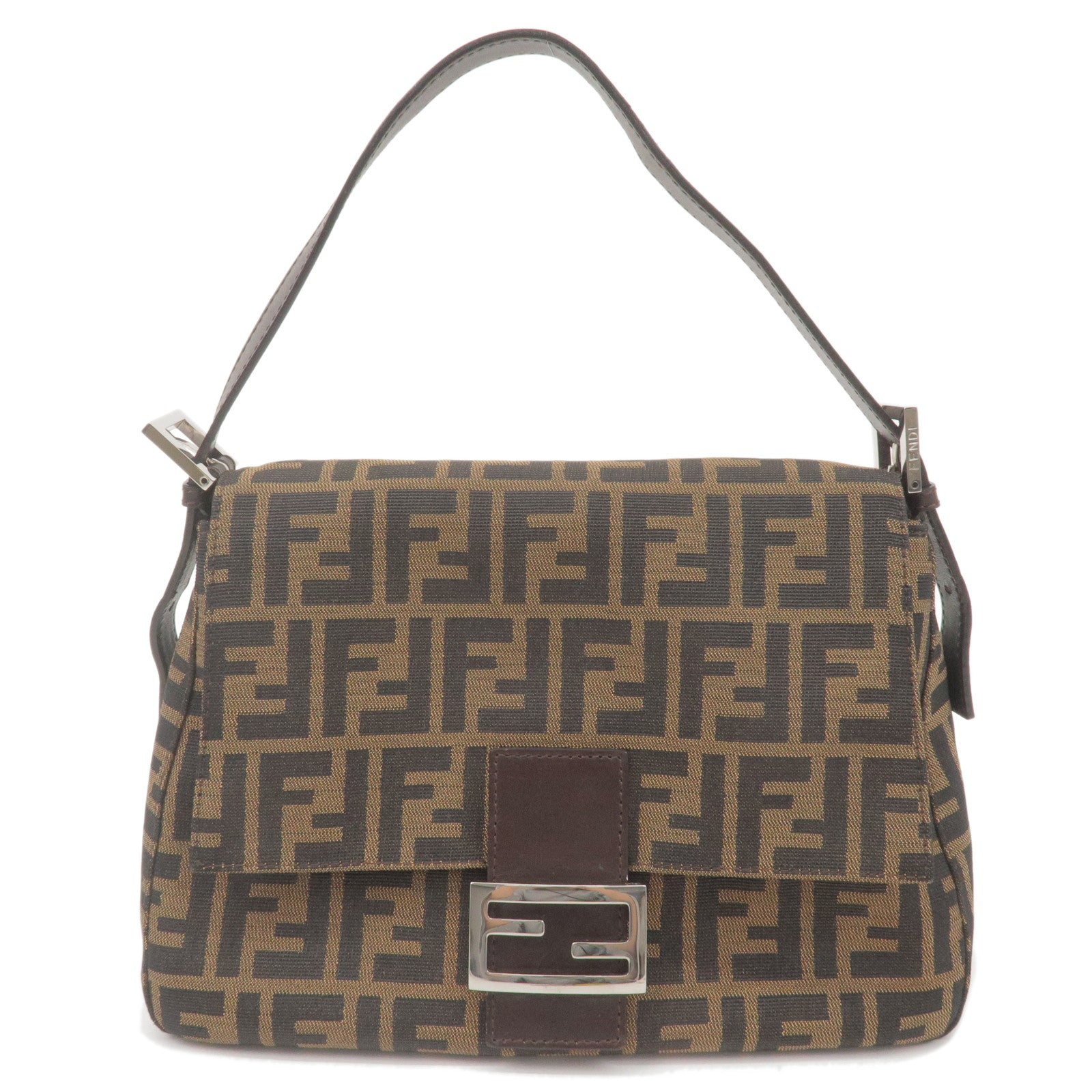 FENDI Zucca Mamma Baguette Canvas Leather Shoulder Bag 26325