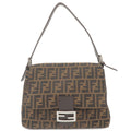 FENDI Zucca Canvas Leather Shoulder Bag Brown Black 26325