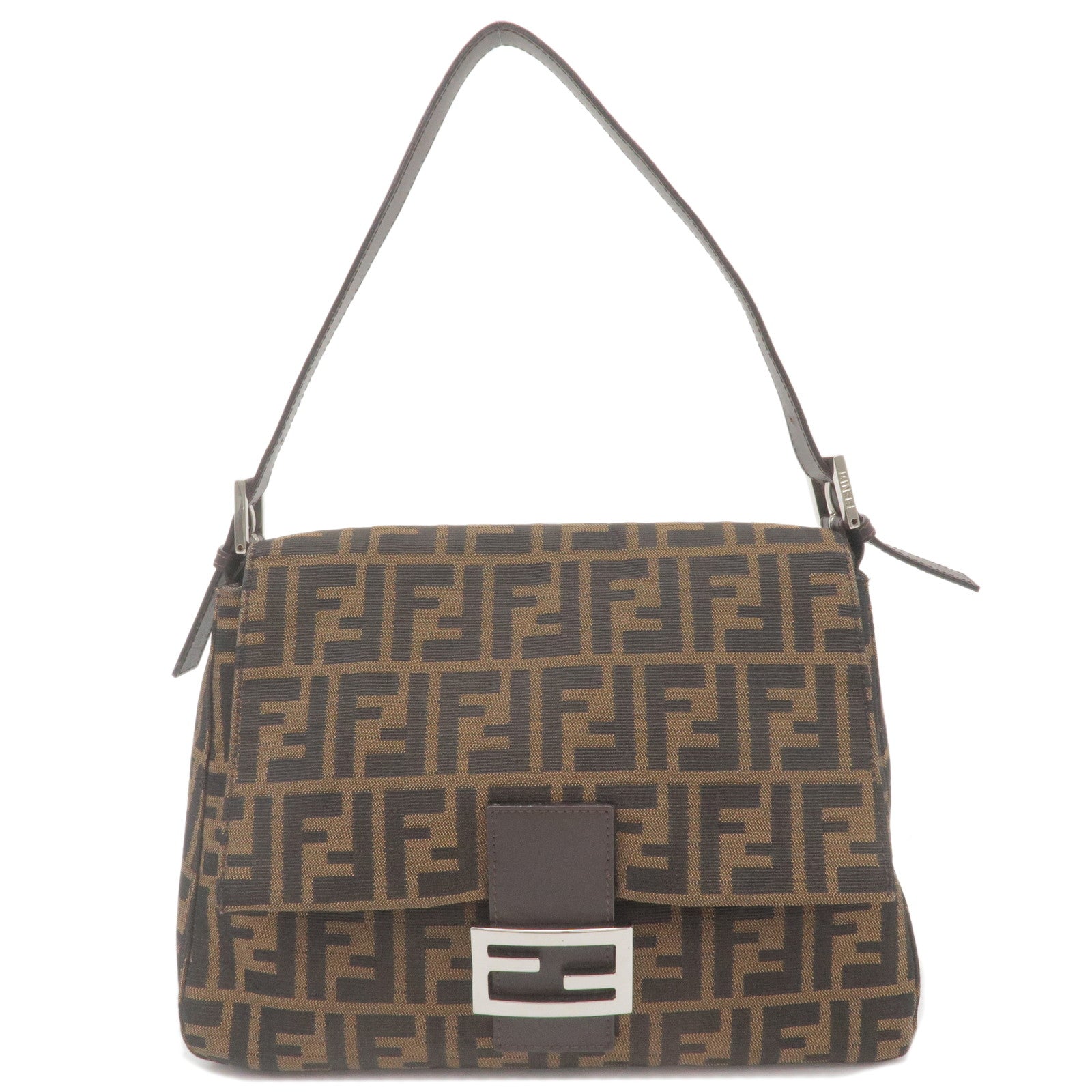 FENDI Zucca Canvas Leather Shoulder Bag Brown Black 26325