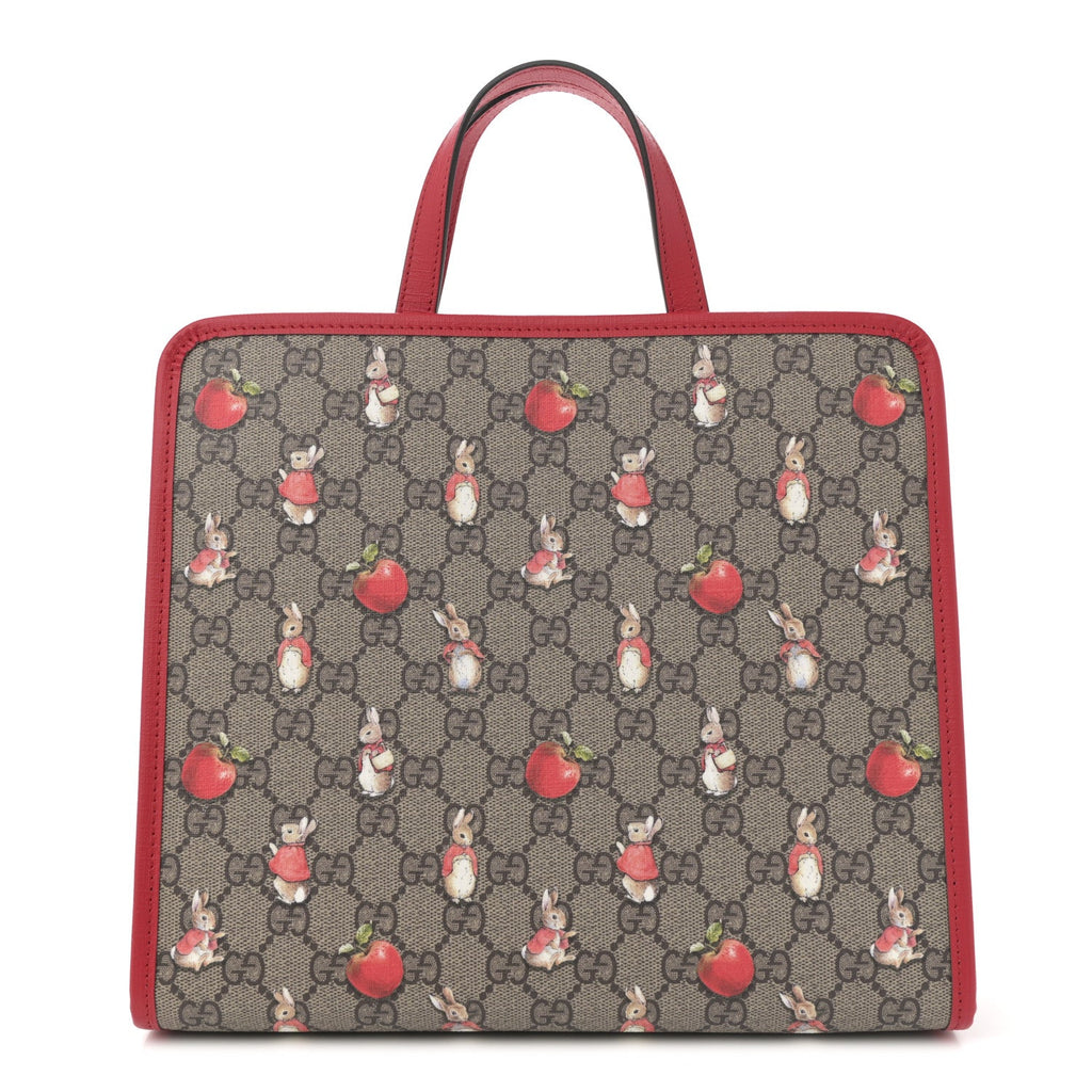 Gucci X Peter Rabbit GG Supreme Monogram Rabbit Apple Childrens Tote Beige Ebony Multicolor Bright Hibiscus