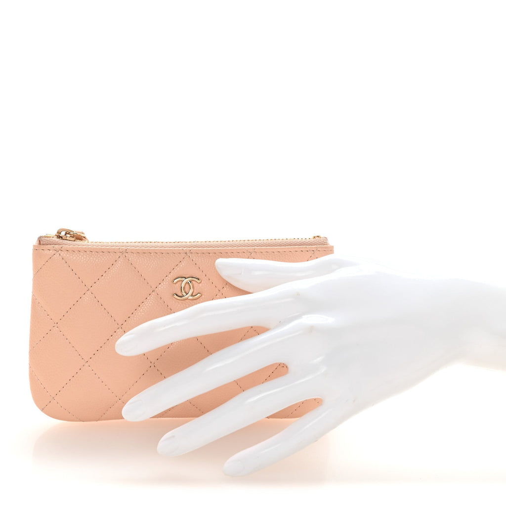 Caviar Quilted Small Cosmetic Case Beige