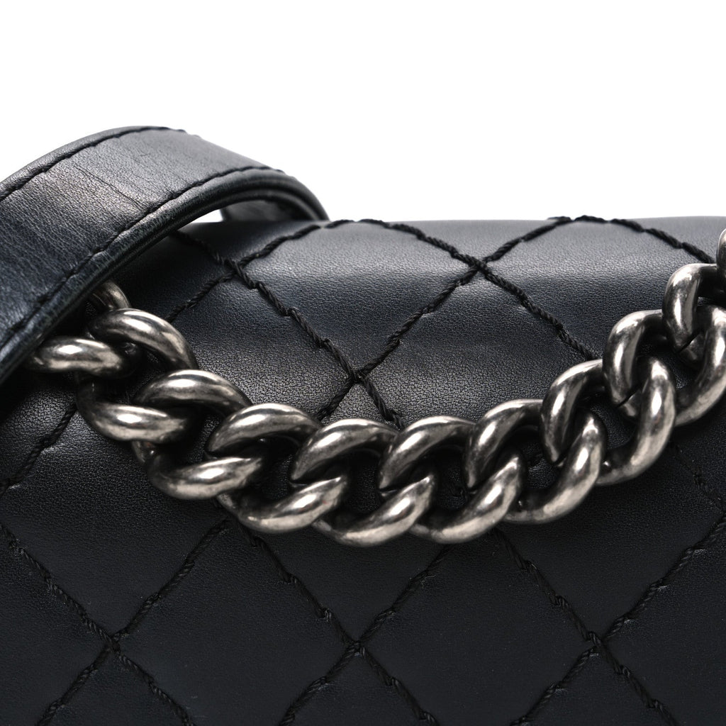 Chanel Calfskin Double Stitch Small Boy Flap Black