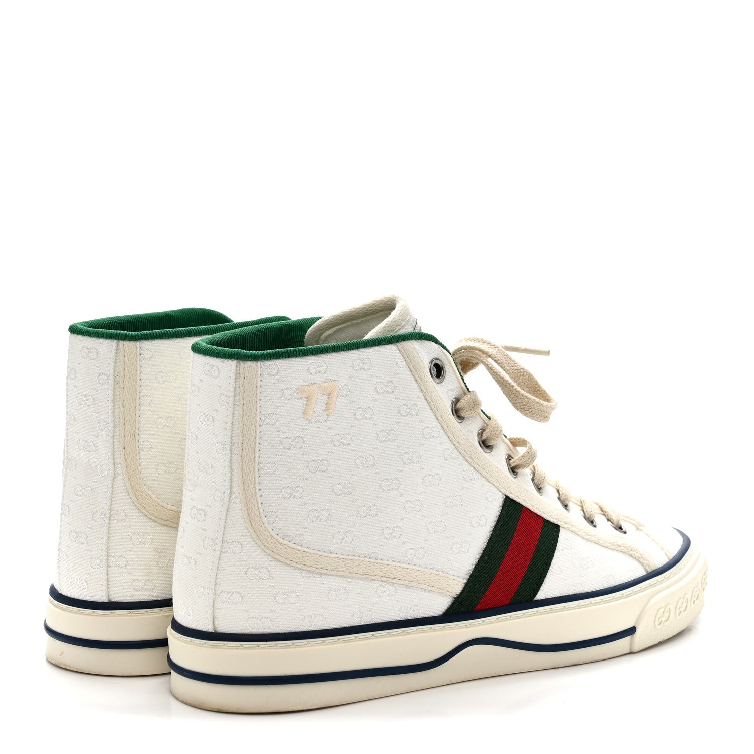 Gucci Monogram GG Mignon Web Womens 1977 Tennis High Top Sneakers 37 White