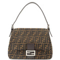 FENDI Zucca Mamma Baguette Canvas Leather Shoulder Bag 26325