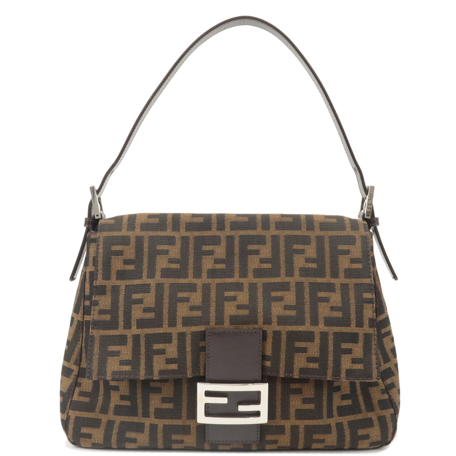 FENDI Zucca Mamma Baguette Canvas Leather Shoulder Bag 26325