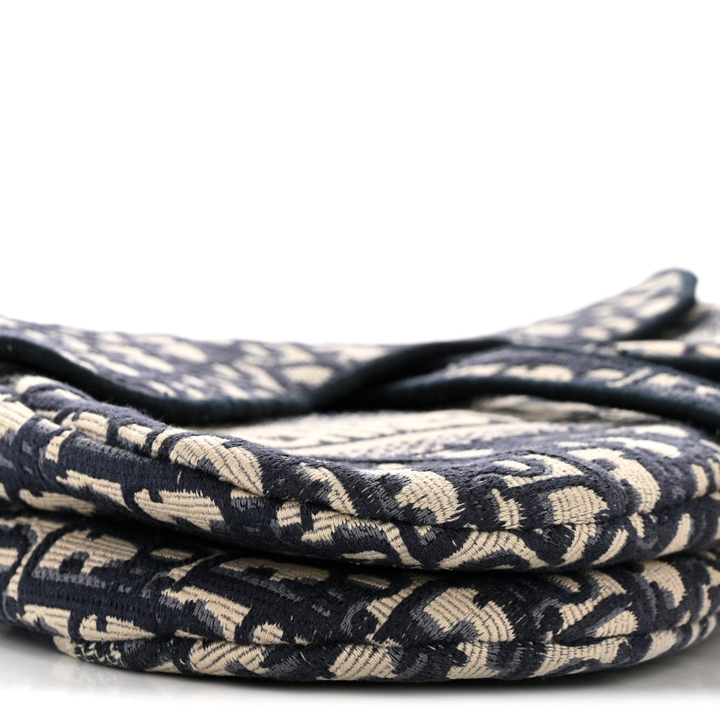 Christian Dior Oblique Embroidered Saddle Bag Blue