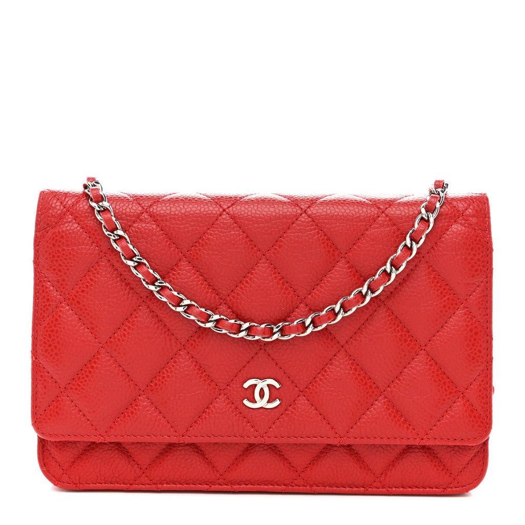Chanel Caviar Quilted Wallet on Chain WOC Red