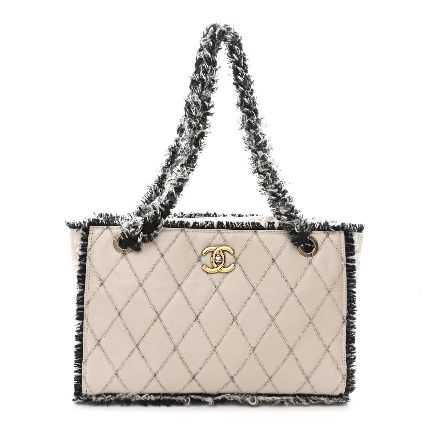 Chanel Tweed Calfskin Tweedy Shopping Tote Beige
