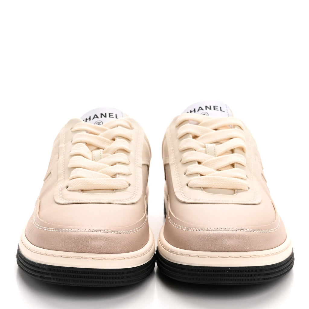 Printed Calfskin Womens CC Logo Sneakers 40 Beige