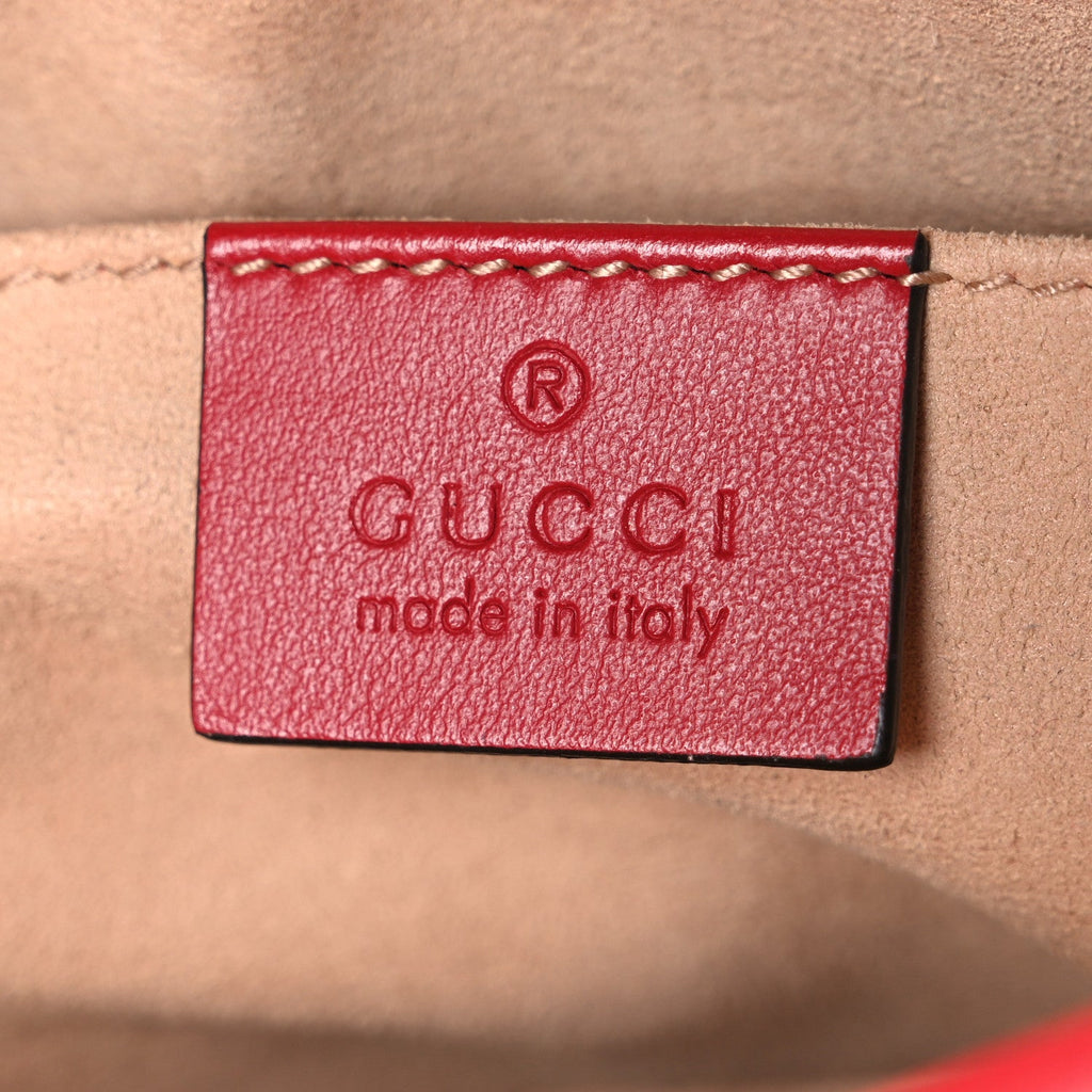 Gucci Calfskin Matelasse Mini GG Marmont Chain Shoulder Bag Hibiscus Red
