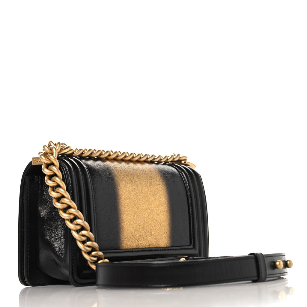 Chanel Metallic Glazed Calfskin Small Boy Flap Black Gold