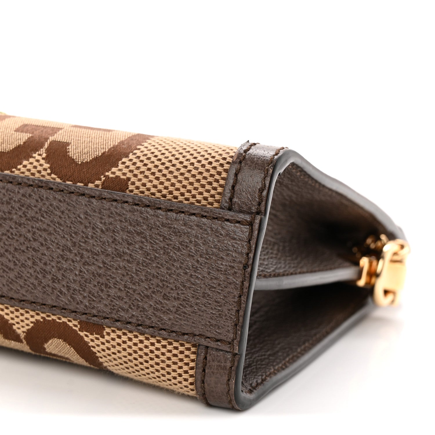 Gucci Monogram Jumbo GG Textured Dollar Calfskin Web Small Ophidia Chain Shoulder Bag Camel Ebony New Acero