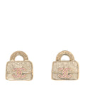 Metal Crystal Resin CC Top Handle Bag Clip On Earrings Pink White Gold