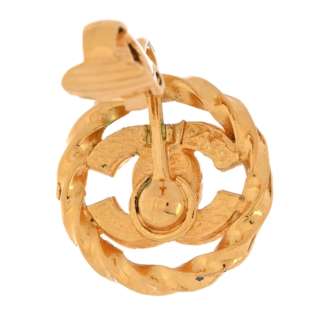 Crystal CC Round Clip On Earrings Gold